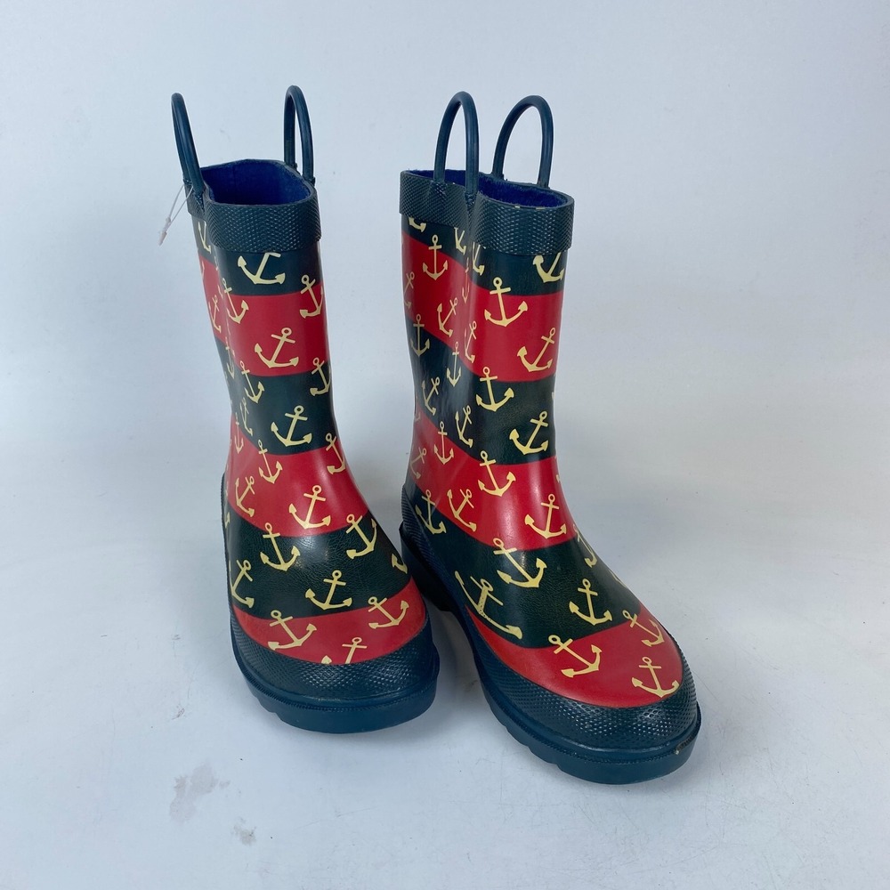 Lily & Dan Nautical Anchor Rain Boots Unisex Size 13/1 Red‎ & Blue Loop Handle